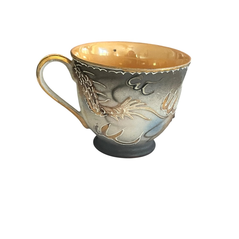 Vintage Moriage Dragonware Tea Cup Made in Occupied Japan Gold Luster Grey